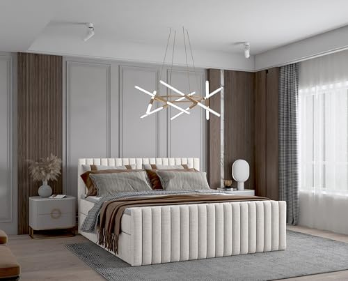 Imebel Boxspringbett 160x200 cm, Bett mit Matratze H3 und Stauraum, Polsterbett mit Bettkasten, Boxbett 160x200 Komplett, Doppelbett mit Bonell-Matratze, Bett für Schlafzimmer VIVO
