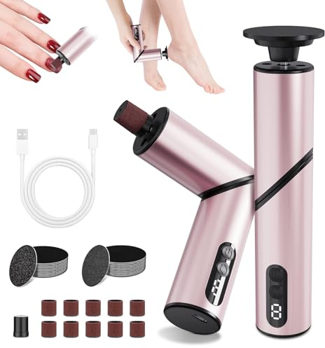 ATAUSD 5-in-1 Hornhautentferner Elektrisc, Hornhaut Entfernen Fuß Elektrisch Faltbares Design, Elektro-Hornhautentferner und Nagelschleifer Set für Rissige Fersen, Hornhaut entfernen RoseRoségold