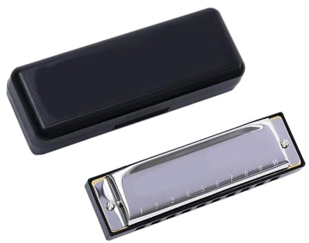 Mundharmonika 10-Loch-C-Mundharmonika-Blues Mit Phosphorbronze-Stimmzungen Anfänger-Set (diatonisch)(Silver)