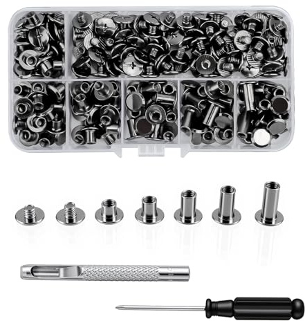 120 Sets Buchschrauben M5 Hohlnieten | Buchschrauben-Set 120 St., M5, für Lederreparatur, Kleidung, Taschen, Gürtel, inkl. Schraubklemmen