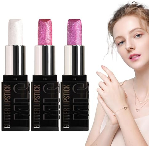 Brillant à Lèvres Pailleté 3 Pièces Brillant Labial Beauté | Rouge à Lèvres Brillant pour la Saint-Valentin les Femmes les Filles la Fête le le Bureau la Maison la Routine
