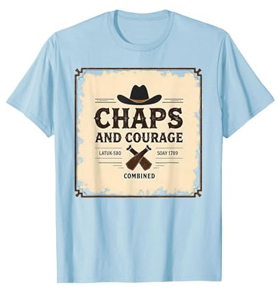 Chaps and Courage Combined Cowboy Design for Boys T-Shirt, Men, Baby Blue, Large