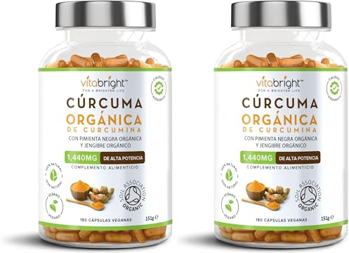 Curcuma Gingembre Poivre Noir 1440 mg | 180 Gélules | Curcuma Bio Poudre (Curcumine) | Complément Alimentaire | Avec Piperine et Gingembre | Turmeric Gelules VitaBright (Lot de 2)