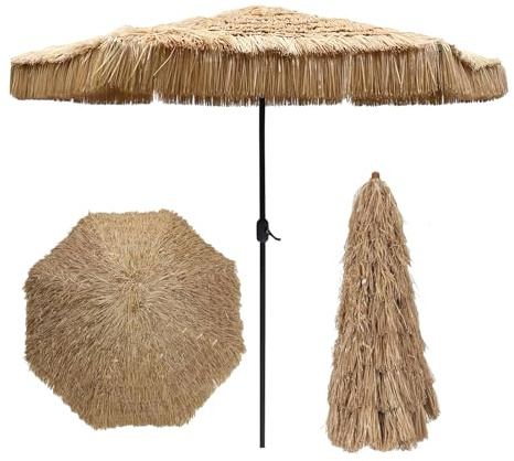 MMleYN Parasol Jardin Extérieur En Paille, Grand Parasol Plage 270cm, Anti-Uv U50+, Résistant Au Vent, Hawaïen Tropical, Idéal Pour Balcon Appartement-Plage-Patio,Naturel