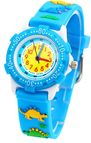 ele ELEOPTION Children's Watch Waterproof 3D Cute Cartoon Round Dial Silicone Rubber Band Quartz Wrist Watch Xmas Gift for Little Girls Boy Kids Children Environmental Friendly - Dinosaur, Blue
