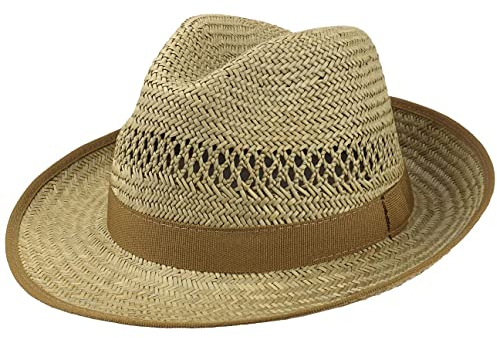 Lipodo Classic Stroh Sonnenhut Damen Herren Made in Italy Leichter Strohhut mit Ripsband Sommerhut mit breiter Krempe Luftiger Hut mit Luftlöchern Natur XXL (62-63 cm)
