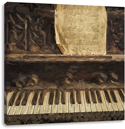 Pixxprint Antikes Klavier mit Notenblatt Pinsel Effekt, Größe: 40x40, Leinwandbild Quadratisch, Wandbild, Kunstdruck, fertig bespannt