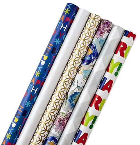 Hallmark 5JXW1745 Geschenkpapier-Set für alle Anlässe, mit Schnittlinien auf der Rückseite, 6 Stück, 180 m².