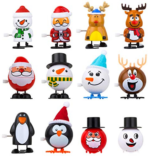 LIHAO 12pcs Jouets à Remonter, Jouets Mécaniques en Forme des Cartoons Mignons de Noël, Cadeau d’Anniversaire Noël pour Enfant