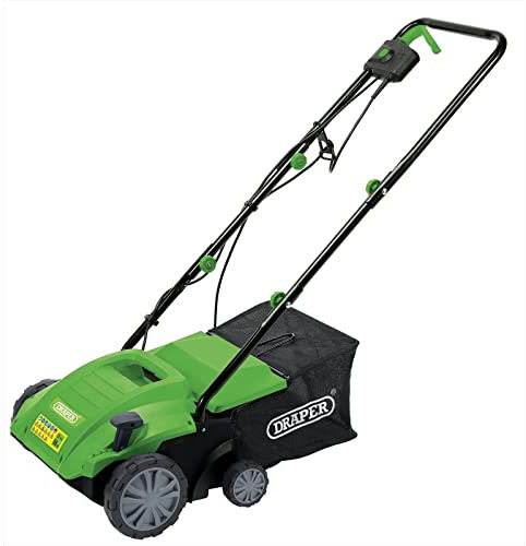 Draper 1500W Electric 2-in-1 Lawn Aerator/ Scarifier 230V | 30L Grass Collection Bag |Gardening Lawn Roller | 320mm Working Width|16 Robust Blades | 97921