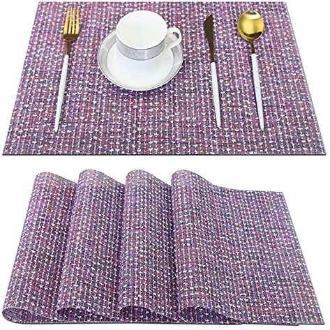 MAOTN Tovaglietta da 4/8 Pezzi, sottopiatti Lavabili rettangolari in PVC da 17,7 Pollici, tovagliette tessute Decorate per la Festa di Nozze-4 Colori,Purple,4pcs