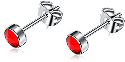 Artskin Boucles d'oreilles en titane G23 pour femmes filles boucles d'oreilles hypoallergéniques sans nickel 4mm boucles d'oreilles rouges pour oreilles sensibles