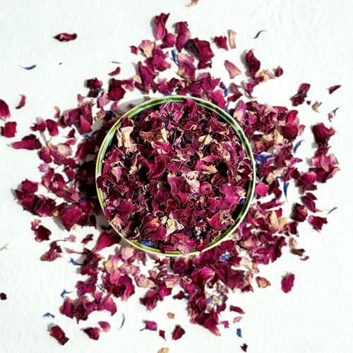 Edible Flower Petals – 25g - Enchanted Forest Blend of Dried Pink, Red and Burgundy Rose with Blue Cornflower – Certified Food Grade (184)