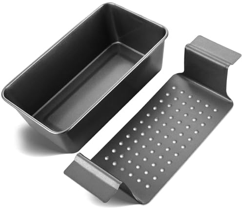 HONGBAKE Bread Tin Loaf Tin, Meatloaf Pan with Drain Tray, 9 x 5 Inches Loaf Pans with Insert, Nonstick Meat Loaf for Baking, Reduce The Fat and Kick Up The Flavor(24x13.4x7.6cm)