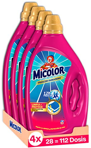 Micolor Gel Frescor Duradero (pack de 4, total: 112 lavados), detergente líquido con sistema neutralizador de olor, óptimo para prendas sintéticas, jabón para ropa