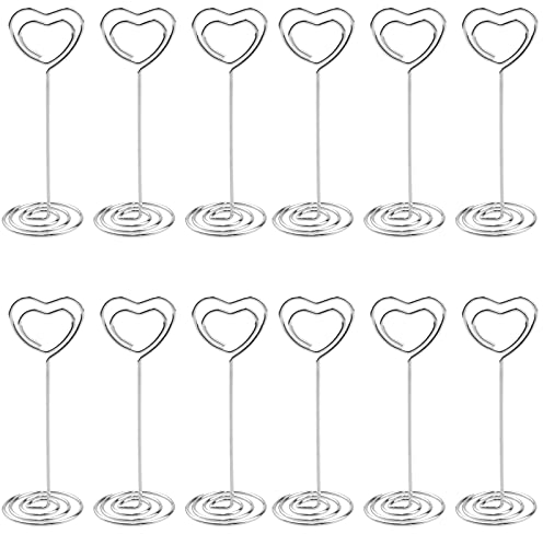 inodiref 12 Stück Fotohalter Herzform Platzkartenhalter Metal Tischbildhalter Tischnummernhalter für Event, Hochzeit, Geburtstag, Restaurants (Silber)