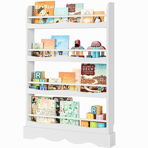 FOREHILL Großes Bücherregal für Kinder, Wandregal mit 4 Ablagen aus Holz, Kinderregal, Spielzeugregal, Wolkenregal für Kinderzimmer Schlafzimmer, 118x13x80cm, Weiß