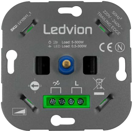 Ledvion - LED Dimmer Schalter, Drehdimmer Unterputz Dimmschalter, Phasenabschnitt, für dimmbare LEDs 5–250W / Halogen 5–300W, 220-240V, ohne Abdeckrahmen, Dimmer für LED Lampen