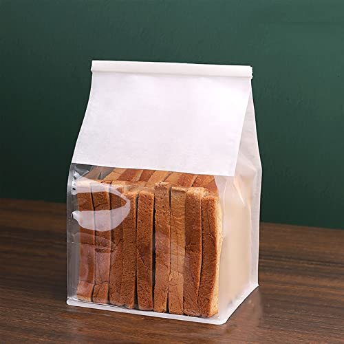 Lot de 10 sacs en papier de qualité alimentaire avec rabat de fermeture, Sac en Papier D'emballage Alimentaire, Sac à Pain avec Fenêtre, Sac en Papier à Pain, Sac Alimentaire en Papier ( Size : 16*13*