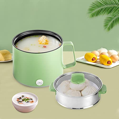 Electric Hot Pot, Mini Electric Cooker 1.7L Noodles Pot Multi-Functional Electric Cooker for Soup Porridge Dumplings Eggs Pasta Steam with Over-Heating Boil Dry Protection (Green)