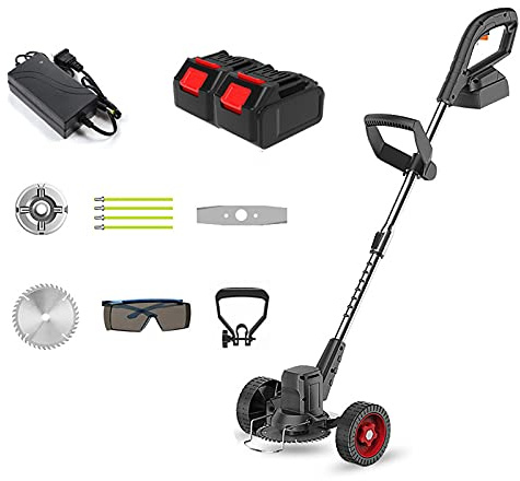 ATAAY Tosaerba a Batteria, caricabatteria 21V, tagliaerba a Batteria Nero Tosaerba Elettrico Regolabile con palo telescopico per Giardino carrabile per la Cura del Prato, 2 batterie