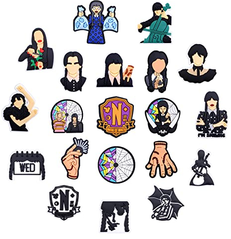Yezmo 20 PCS Wednesday Shoe Charms - Wednesday Addams Family Shoe Decoration Accessories for Clog Bubble Slides, Party Birthday Decorations Supplies Favors Merchandise