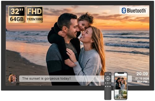 BSIMB Large Digital Picture Frame 32 Inch, 64GB 1920x1080 FHD WiFi Digital Photo Frame Electronic Display, Wall Mount Included, Share Pictures/Videos via App Easy Setup Gifts for Mom(Non-Touch), Black