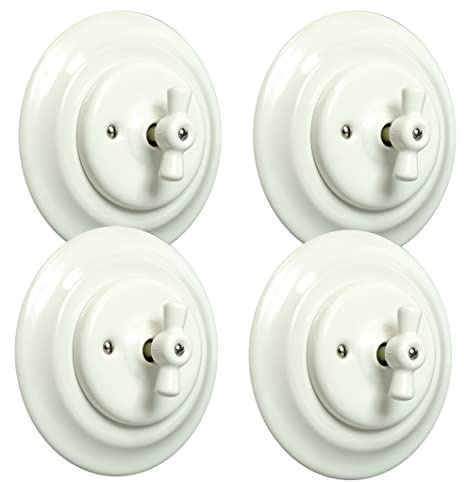 4 Interrupteurs Encastré Vintage en Porcelaine Blanche 240V,10A