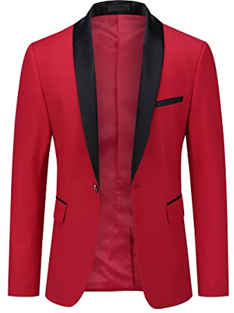 YOUTHUP Blazer Homme Col Châle Slim Fit Veste de Costume Formel Veston Blazer Casual Elégant pour Mariage Business Rouge M