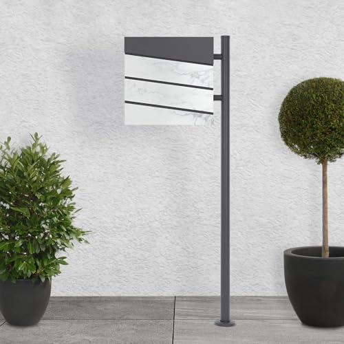 ECD Germany Cassetta Postale con Supporto Scomparto per Giornali Riviste Cassetta delle Lettere Antracite Effetto Marmo Bianco Piedistallo 120 cm in Acciaio Verniciato a Polvere Kit di Montaggio
