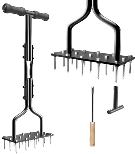 vanpein Lawn Aerator Spike Manual Tool with 15 Iron Spikes, Garden Grass Aeration Tools Hand Air Aerator & Clean Tool for Aerating Lawns & Yard Care, Loosening Soil, 36”