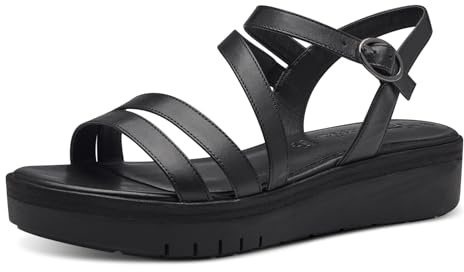 Tamaris Damen Plateau Sandalen Leder Sommer; BLACK UNI/schwarz; 36 EU