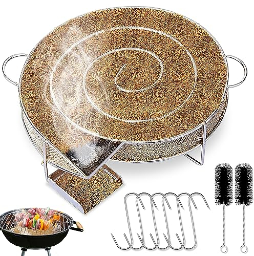 yotutun Rund Rauchgenerator, Edelstahl Kaltraucherzeuger Kaltrauchgenerator mit 2 Bürsten, 6 Haken Fleischräucherofen zum Kalträuchern Kugelgrills, BBQ, Smoker und Räucheröfen, Außenbereich