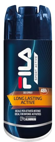 Fila, Deodorante Uomo Sport Active Long Lasting, Formula a Lunga Durata, Deodorante Spray con 48 Ore di Protezione, Protezione Senza Alluminio, Confezione da 150ml