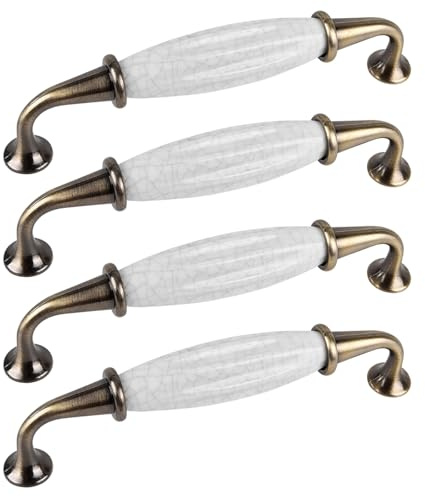 TopHomer 128mm Türgriffe, 4Pack Keramik Marmor Türgriff, Vintage Schrankgriffe, antike Bugzüge, Möbeltür Ziehgriffe für Küchenschrank, Kommoden, Schrank, Tür, Holztore (B)