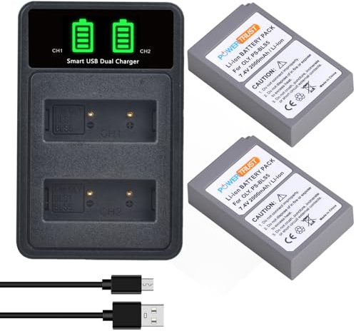 PowerTrust 2-Pack BLS-50 BLS-5 Akku und Ladegerät für Olympus OM-D E-M10 Mark III, E-M5 Mark Ⅲ, Pen E-P7, E-PL1s, E-PL3, E-PL5, E-PL6, E-PL8, E-PL7, E-PL9, E-PL10, E-PM2