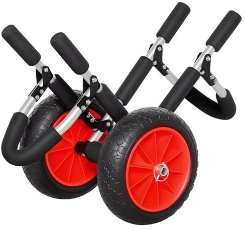 HOMCOM Carrito de Tablas de Surf Carrito de Transporte Plegable con 2 Ruedas Carga 45 kg y Marco de Aluminio para Tablas de Surf con Espesor Inferior a 12,5 cm 64x55x38,5 cm Negro y Rojo
