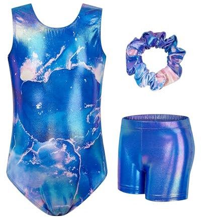 JiAmy Turnanzug Mädchen, Kinder Glitzer Gymnastikanzug Gymnastik Turnanzug Leotard mit Strasssteine Set für 3-12 Jahre