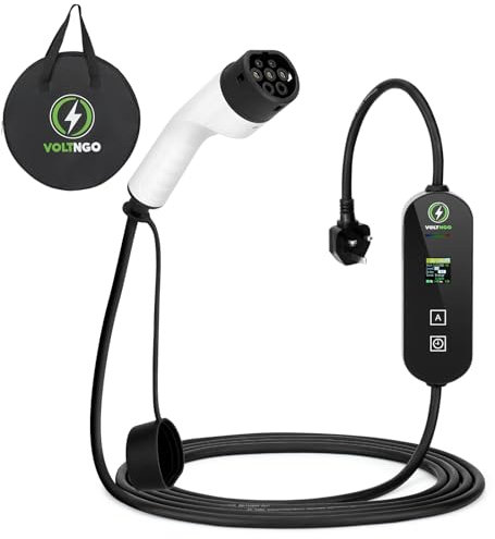 VoltNgo Portable EV Charger 3.3 KW Type 2 to UK 3 Pin - 5m [6/8/10/13A] Adjustable Electric Car Charger with Current Adjustment, Timing Delay, LED Display, IP66 Waterproof