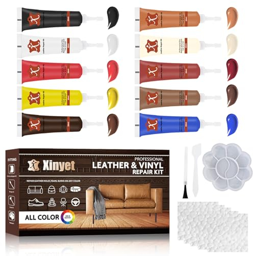 Xinyet Lederreparatur Creme, Leder Reparatursätze,10 Farben Leder Reparatur Set, Liquid Scratch Filler Formula, Lederfarbe Creme, Leder Reparatursätze, Lederreparaturset fur Autositze, Sofa, Lederjac