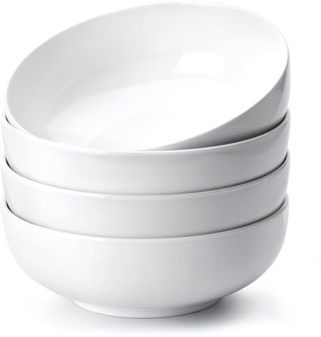 NUTRIUPS 900ml Soup Bowls, 17x6cm Ceramic Bowl, Off White Bows Set for Cereal Oatmeal Salad, Set of 4