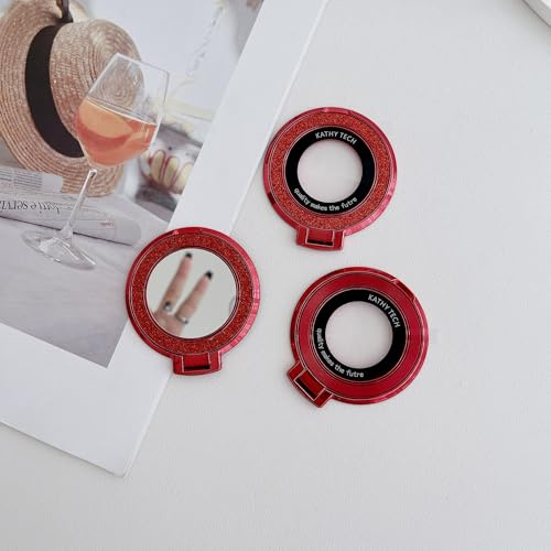 3er Serie Handy Ring Halter Glas Schminkspiegel Handy Ring Halter CD Muster Handy Ring Halter Glitzer Handy Ring Halter (Rot)