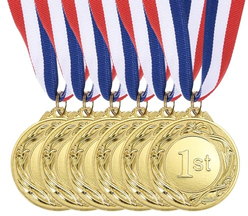 PATIKIL Gold Award Medaillen 2,6 Zoll, 6 Stück Gewinner Medaillen 1. Platz Goldpreis Olympischer Stil mit Halsband für Spiele Sportwettbewerbe