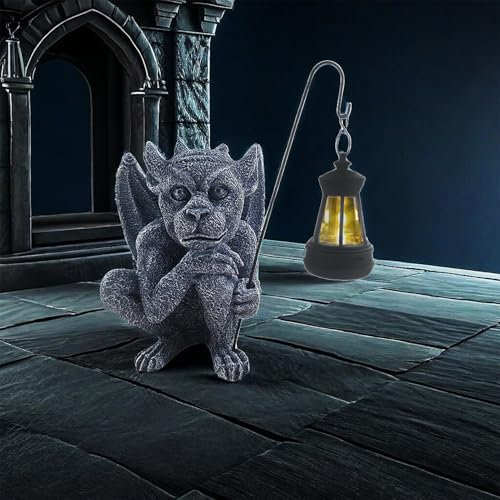BLSYHDH Statue de Gargouille Lumineuse, Lampe Solaire Extérieure d'halloween, Décoration de Porche et Sculptures et Figurines de Jardin, Décorations de Gargouille, Sculpture de