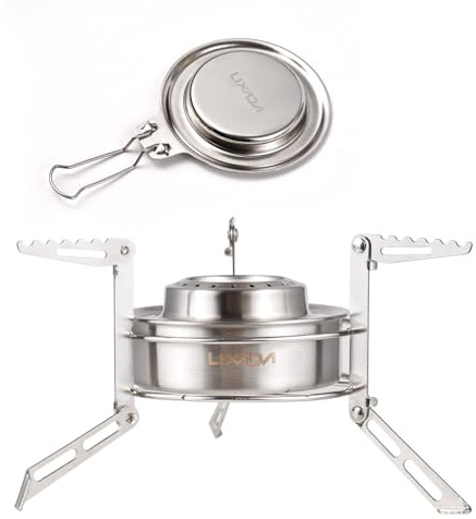 Lixada Mini-Rucksackkocher mit 120 ml Alkoholbrenner, Feuerschutzhülle und Ständer, Edelstahl, zusammenklappbar, für Camping, Wandern, Überlebenstraining