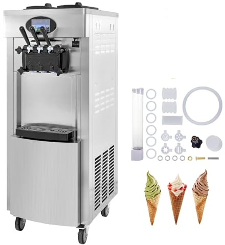 Furvveerr Macchina Del Gelato YKF-8228H Macchina per Gelato Commerciale,2200W,Uscita 20-28L/H,3 Sapori,Macchine per Yogurt Gelati e Gelati,Macchina Verticale per Gelato Morbido,220V