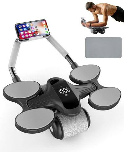 Automatic Rebound Abdominal Roller Upgrade Timer Counter Calorie Calculation LCD Display Elbow Support Rebound Ab Roller Exercise Wheel Easy Assembly Stomach Exercise Equipment for Home Men Women