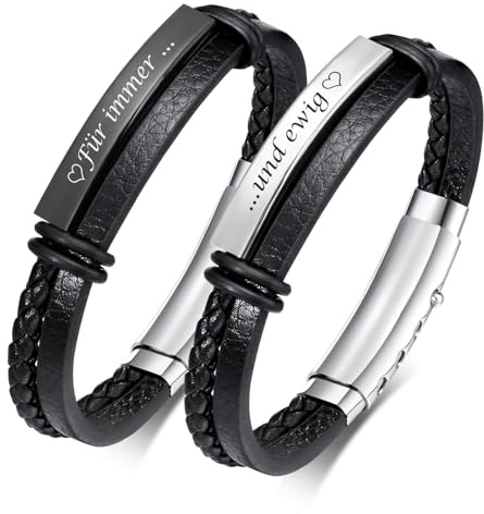 Partnerarmbänder mit Gravur Pärchen Armband Leder für Herren Damen Verstellbares Paar Armbänder Personalisierte Geschenke für Paare Weihnacht Jubiläum Geburtstagsgeschenk (A-Für immer...und ewig)