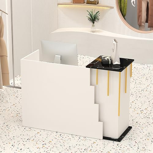 Moderner Empfangstresen mit Schließfächern, kleiner Einzelhandelstheke für Büro, Lobby, Geldverpackung, Theke für Schönheitssalon, 78,9 x 45,7 x 94,4 cm, Weiß und Schwarz
