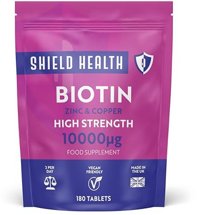 Biotin - Hair Growth 180 Vegan Tablets - 10000 mcg Enriched with Zinc & Copper - Hair Skin and Nails Supplements for Women & Men UK Made